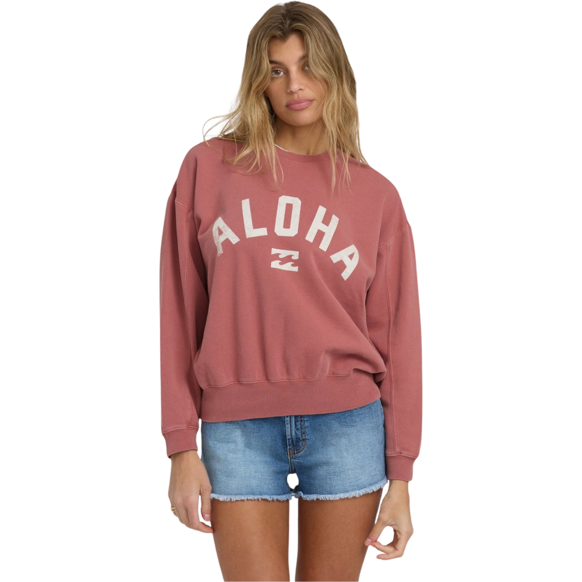 2025 Billabong Womens Mono Aloha Kendal Sweatshirt 24B464504 - Dark Coral